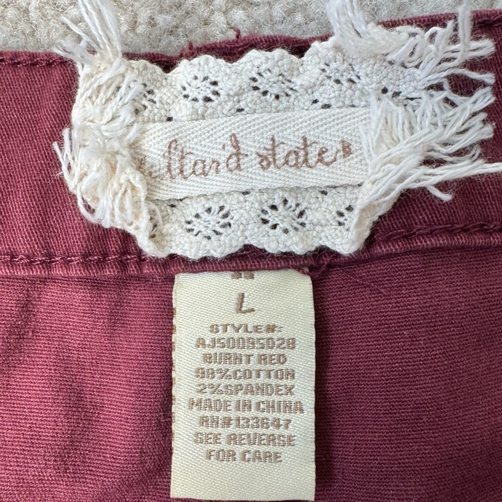 Altar’d State Burgundy Miniskirt Cotton Blend Front Patch Pockets Stretch Large - Picture 5 of 6